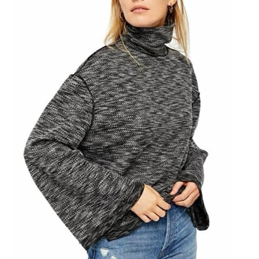 WE THE FREE PEOPLE Women's L SUNNY DAYS Mock Neck Thermal Long Sleeve Top Black
